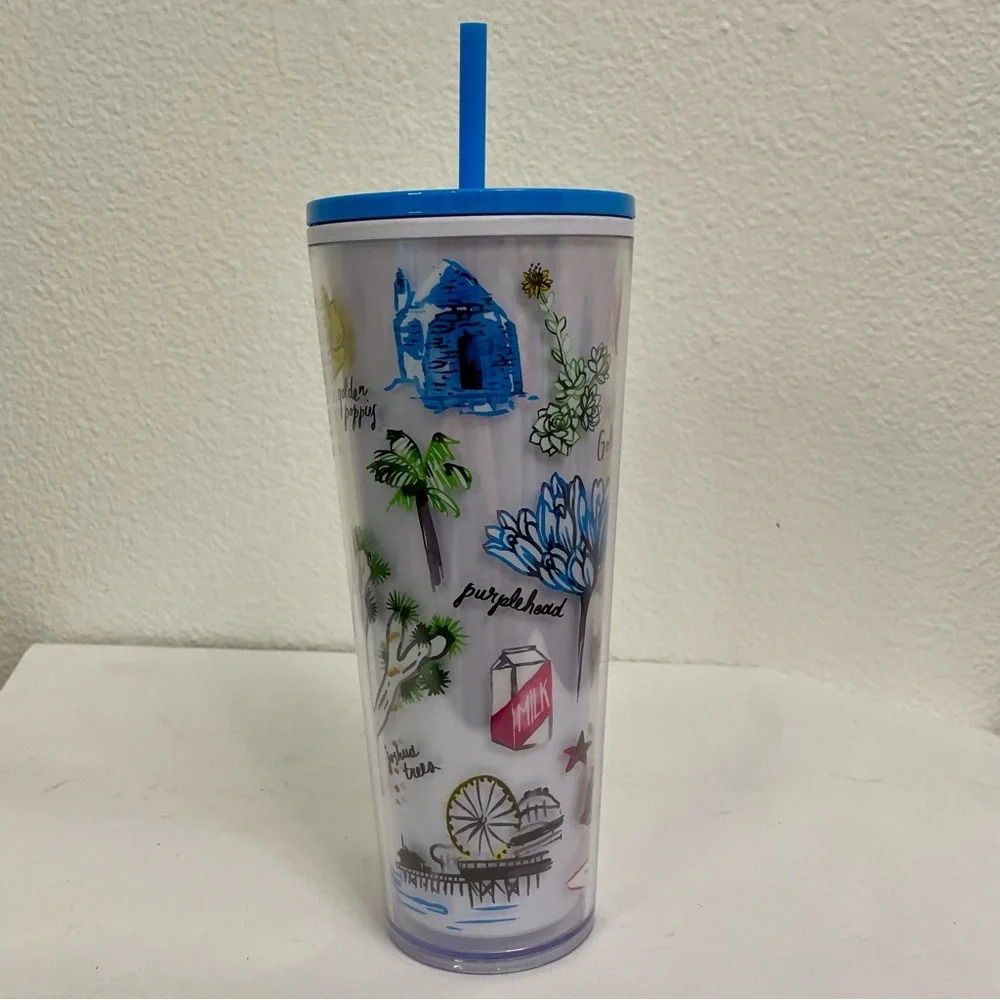 Starbucks California Venti Cold Cup Traveler Tumbler 24 oz Colorful Plastic